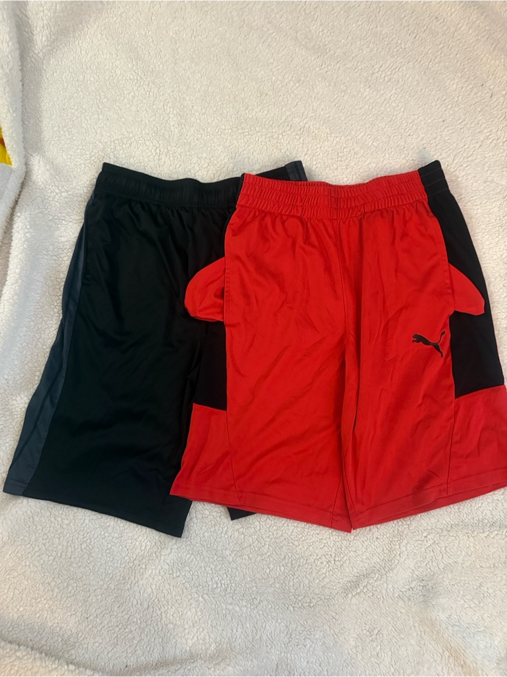 Puma youth Red and black Athletic Shorts with Black Panels